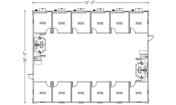 12 Offices 4 Restrooms