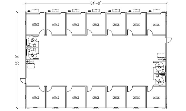 14 Offices 4 Restrooms